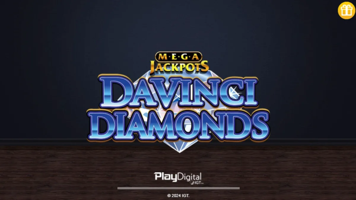 Painel de jogo do slot Mega Jackpot DaVinci Diamonds com símbolos de arte renascentista e diamantes