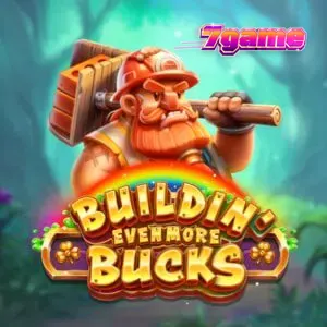Lenny, o leprechaun, e sua equipe de construção em Buildin’ Even More Bucks, com molduras de madeira, tijolo e ouro ao fundo.